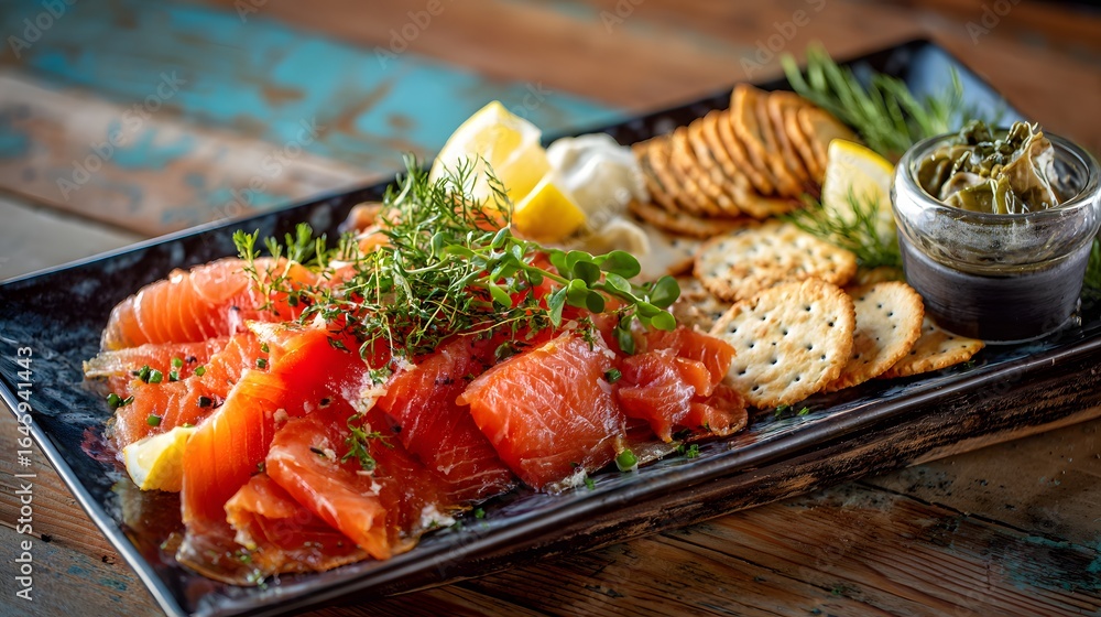 Smoked Salmon Charcuterie Board with Crackers and Cheese: Elegant Appetizer for Entertaining Smoked Salmon Charcuterie Board with Crackers and Cheese: Elegant Appetizer for Entertaining