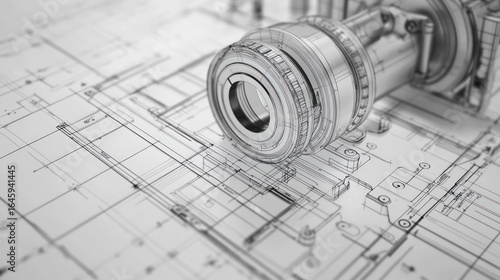 A technical drawing of a camera lens, showcasing design and engineering details.