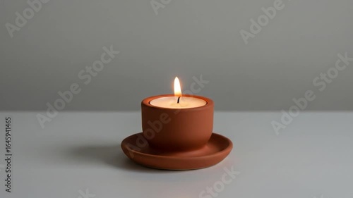Wallpaper Mural Earthenware candle holder with burning candle on minimalist background for home decor and relaxation themes Torontodigital.ca