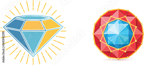 Two Colorful Diamond Gemstone Illustrations.