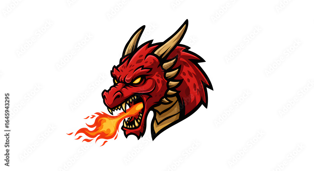 custom made wallpaper toronto digitalFierce red dragon head breathing fire, a powerful animal mascot vector logo design illustration.