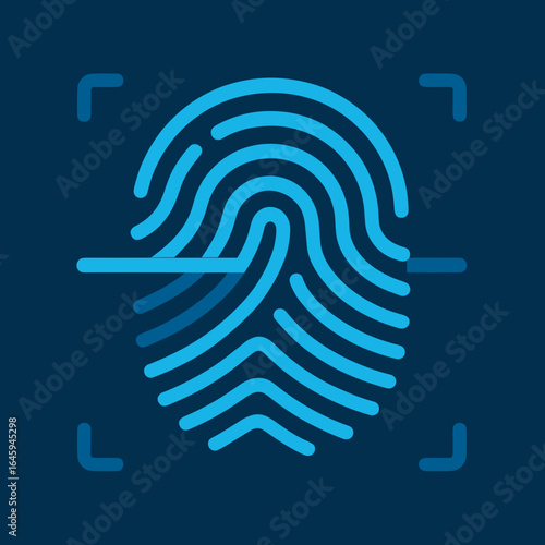 Stylized illustration of a fingerprint with a scanning interface on a dark background