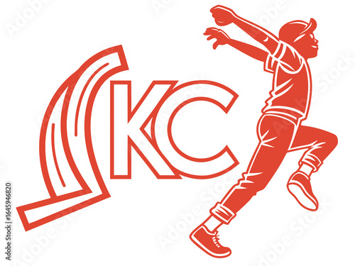 Profile of a man in a baseball cap, featuring the initials "KC" and decorative foliage.