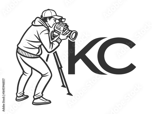 Profile of a man in a baseball cap, featuring the initials "KC" and decorative foliage.