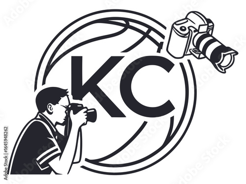 Profile of a man in a baseball cap, featuring the initials "KC" and decorative foliage.