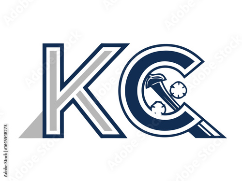 Profile of a man in a baseball cap, featuring the initials "KC" and decorative foliage.