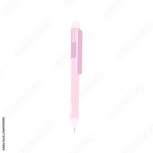 Minimalist pink ballpoint pen with clip on white background