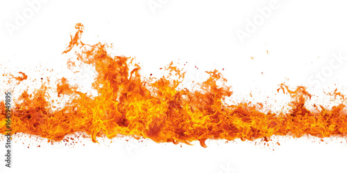 Vivid Orange Fire Blaze Horizontal Flame on White Background
