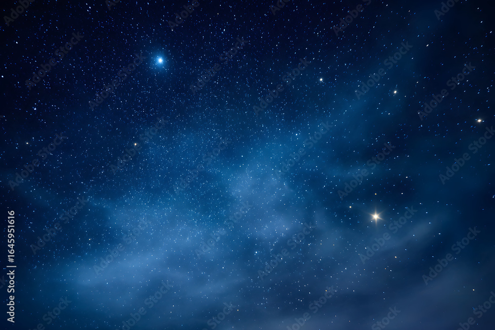 Fototapeta premium Night sky with stars and planetary light in deep blue