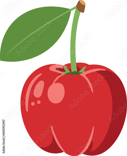 Vibrant acerola cherry with leaf isolated