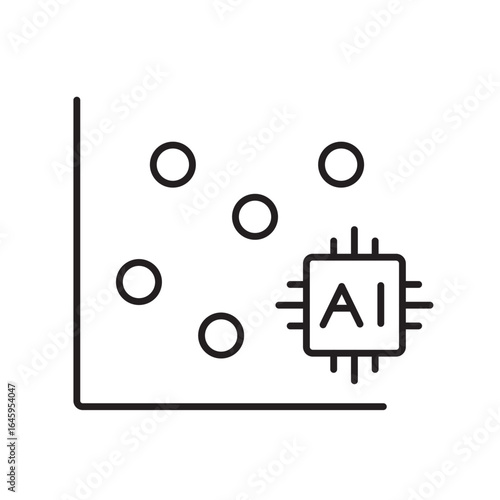 A vector icon representing a scatter plot for AI-based correlation analysis, created in line style with editable stroke