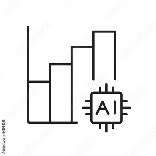 A vector icon representing a histogram for AI-powered statistical data analysis, created in line style with editable stroke