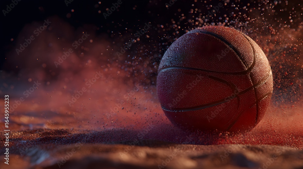 Fototapeta premium A basketball rests on a bed of colored powder.