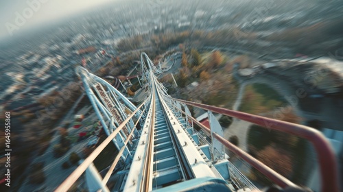 Roller coaster ride descent view