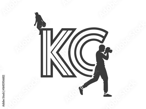 Profile of a man in a baseball cap, featuring the initials "KC" and decorative foliage.