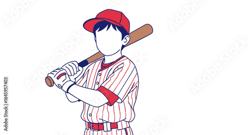 Young baseball player ready to swing the bat with focused stance and traditional uniform