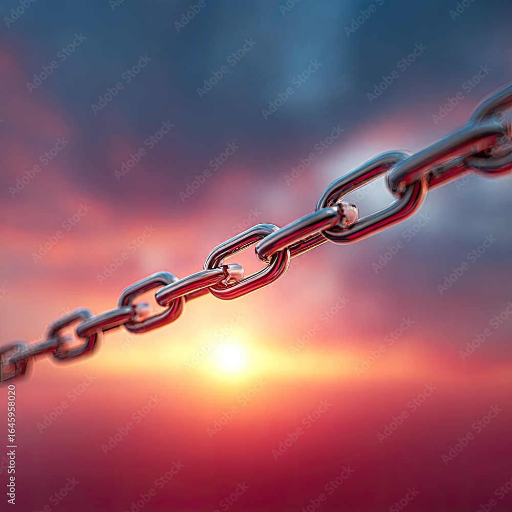 Fototapeta premium Metal chain against a dramatic sunset