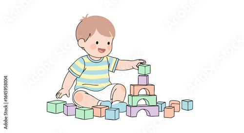 Joyful toddler building colorful blocks, sparking imagination and early childhood development