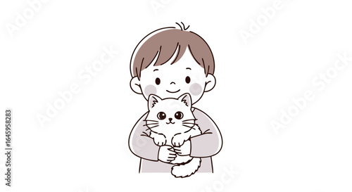 Joyful child gently cradles fluffy white cat, sharing a moment of pure affection and happiness