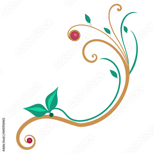 Elegant swirling floral design with gemstones