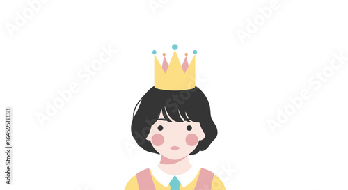 Charming young girl wearing a golden crown, embodying innocence and fairytale magic
