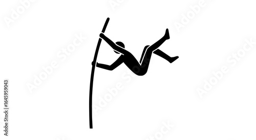 Person pole vaulting black and white