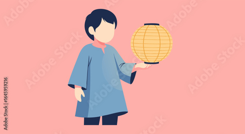 Joyful child holding a glowing lantern, celebrating cultural heritage and festive traditions