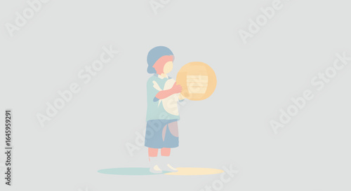 Curious child holding a glowing lantern, exploring with wonder and imagination