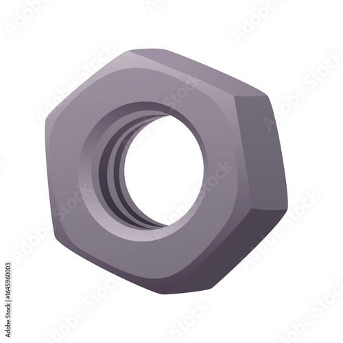 Screw, bolt, vector nut with realistic hex head for hardware, metal work, or technical gear. Screw, bolt detail for fixing, machine parts, or construction object. Isolated flat symbol.