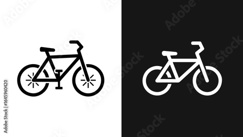 Bicycle icon silhouette in black on white and white on black background, vector illustration design element.