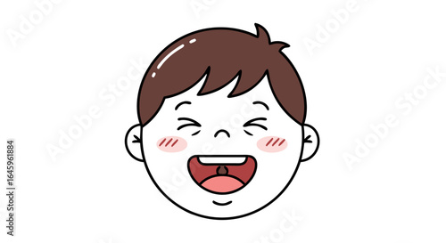 Joyful cartoon face expressing happiness with wide open mouth and rosy cheeks, cheerful and bright