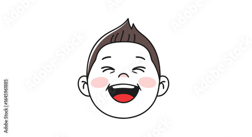 Joyful child's face expressing laughter, happiness, and delight in a simple cartoon style