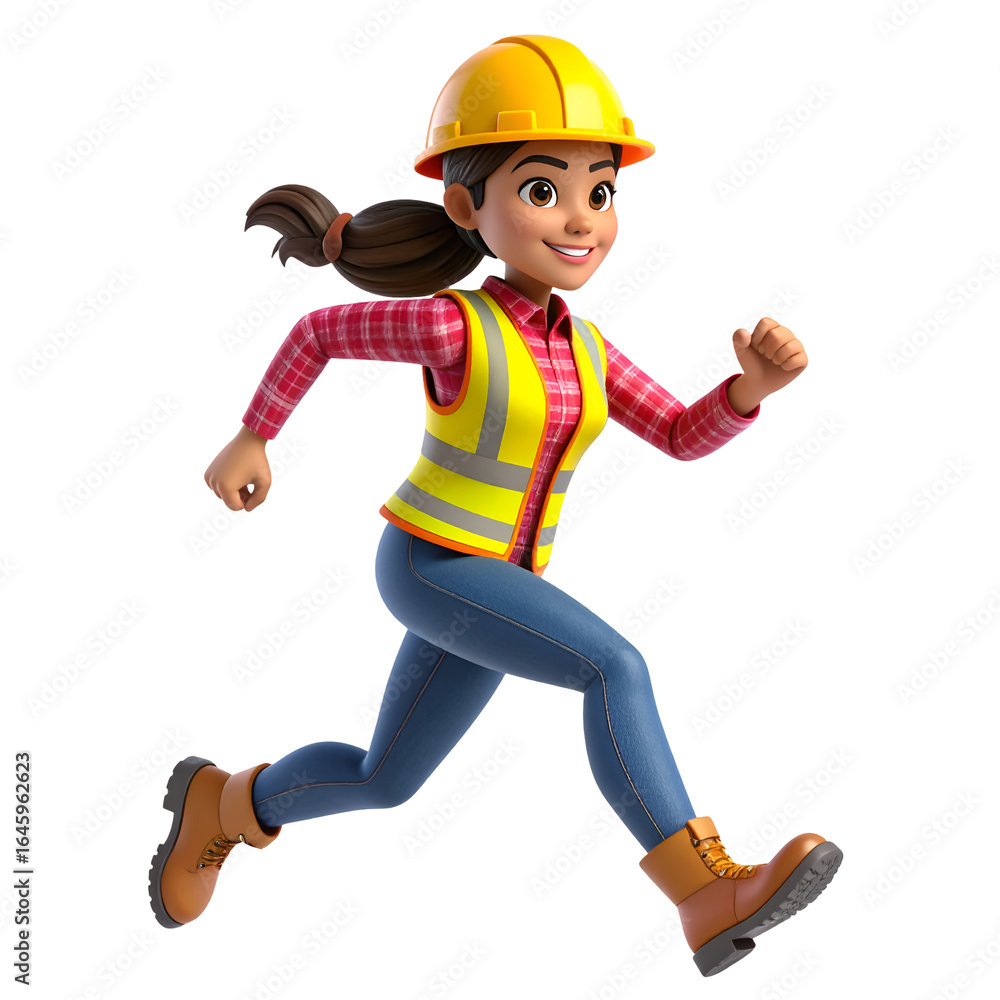 Cartoon Energetic Construction Worker: An enthusiastic construction worker, runs with purpose, dressed in essential safety gear, demonstrating the dynamism of construction sites. Cartoon Energetic Construction Worker: An enthusiastic construction worker, runs with purpose, dressed in essential safety gear, demonstrating the dynamism of construction sites.