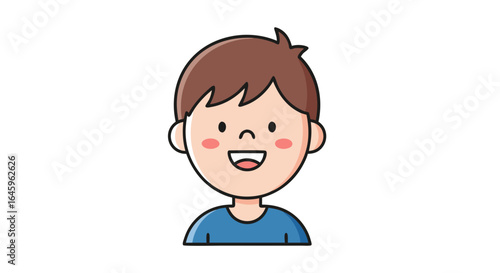 Cheerful cartoon boy smiling with open mouth showing teeth, perfect for educational content