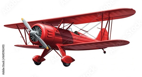 Vintage red biplane with propeller isolated on white background