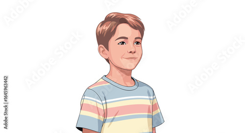 Smiling boy looking up hopefully, a youthful illustration with a positive, cheerful vibe