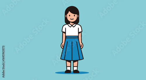 Cute student girl in uniform, education and back to school concept, scalable vector graphic illustration
