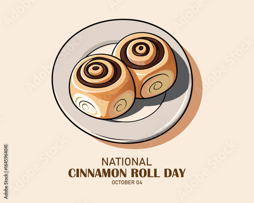 National Cinnamon Roll Day. October 4. Flat design vector.