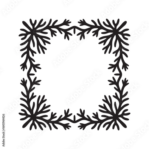 Black floral corner frame with abstract plant design on a white background for decoration use purpose