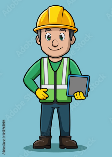 Construction Worker with Tablet – Safety, Technology, Engineering, Project Management, Industrial, Professional, Equipment