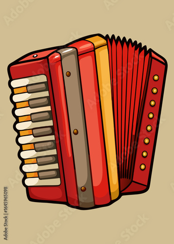 Red Accordion with Bellows – Music, Instrument, Folk, Traditional, Keyboard, Buttons, Performance