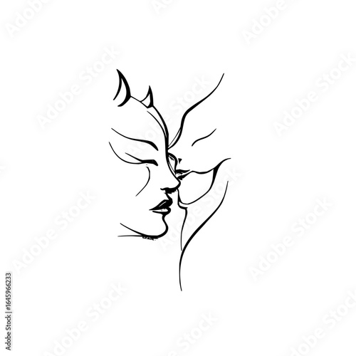 Minimalist couple line art drawing illustration of love romance relationship face sketch black and white design graphic