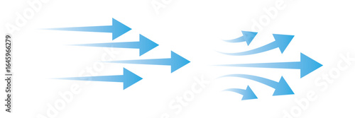 Vector Set of Blue Air Flow and Wind Direction Arrows for Ventilation and Motion Design