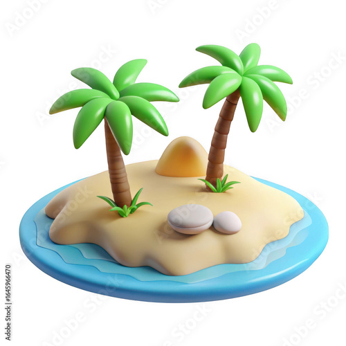 3d tropical island paradise with palm trees isolated on transparent background