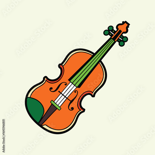 Colorful and Stylized Violin Illustration with Distinct Outlines on a Light Background