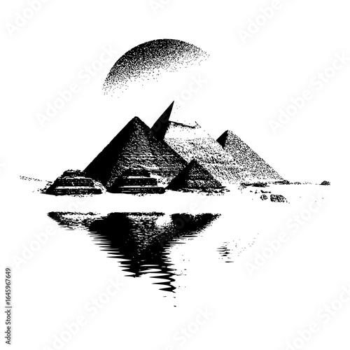 Black and white pyramids egypt landscape reflection drawing ancient architecture travel destination landmark scenery 100