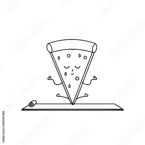 Pizza yoga meditation wellness food healthy exercise pose cartoon character relaxation zen peace mindfulness