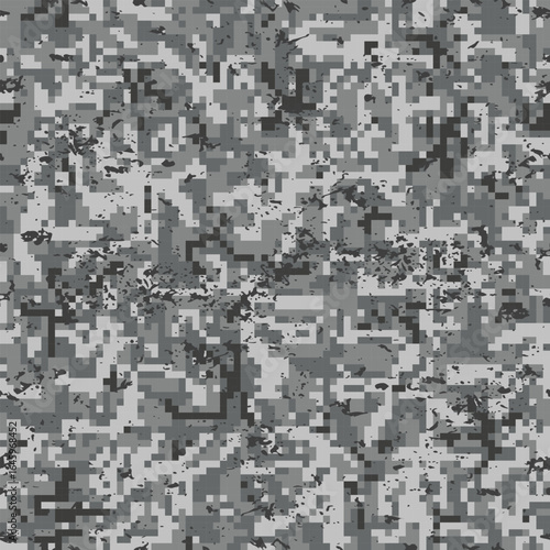 Seamless pattern gray digital pixel camouflage grunge