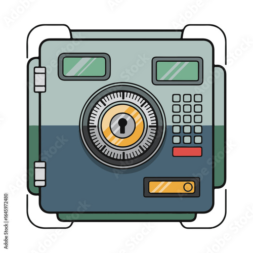 Illustration of a sturdy safe with a combination lock designed to keep valuables and money secure