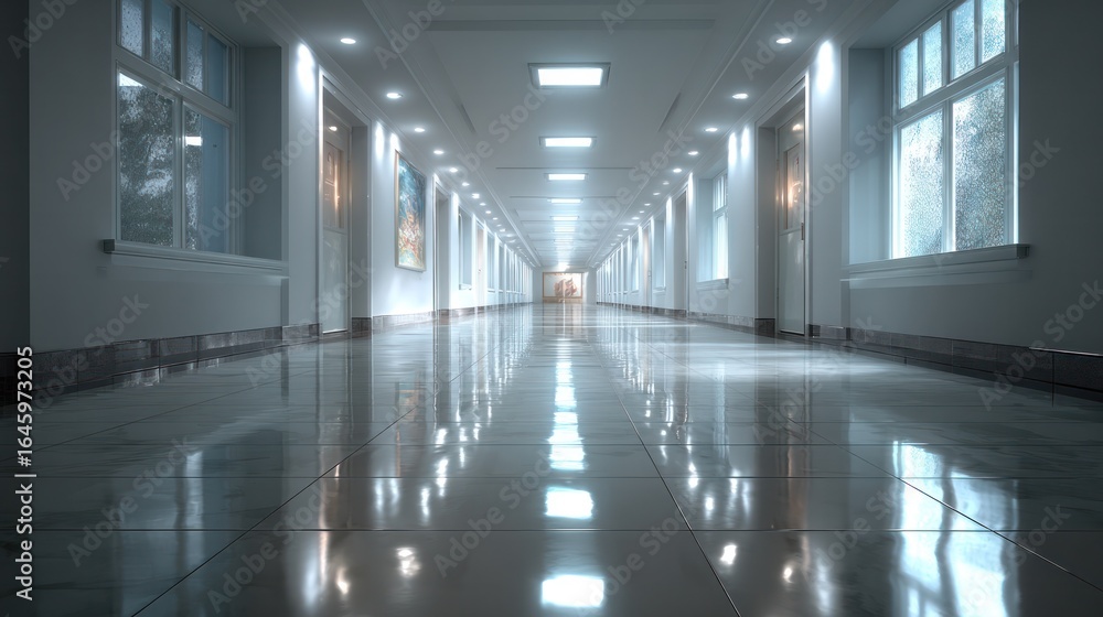 Fototapeta premium Hospital corridor showcasing modern healthcare design and serene atmosphere